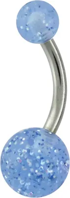 Produktbild von Bauchnabelpiercing Titan Titanium Acryl Glitzer Glitter Banane Belly Banana hellblau 14 mm