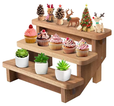3-stöckiger Akazienholz-Cupcake-Ständer, lebensmittelecht