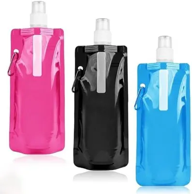Produktbild von 3 Stück 500ml Faltbare Trinkflasche,Faltbare Wasserflaschen,Trinkflaschen Faltbar,Tragbarer Zusammenklappbare Wassersack,Flexibl Zusammenklappbare Wasserflasch,Wiederverwendbare Trinkflasche Faltbar