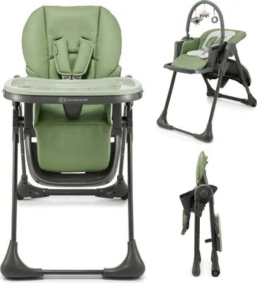 Image de Kinderkraft TUMMIE 2-en-1 chaise d'alimentation - pliable - réglable en hauteur - fonction couchage - 7 niveaux d'adaptation de la hauteur - double plateau - dès la naissance - vert