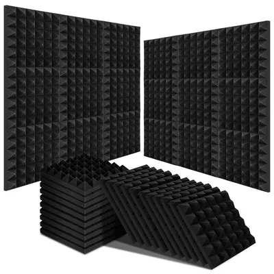 Produktbild von Ikodm Akustikschaumstoff Selbstklebend 24 Stück, Pyramide 30x30x5cm Schwarz