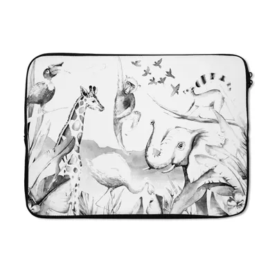 Produktbild von MuchoWow® Laptop Hülle 14 ZollAquarelle - Tiere - Dschungel - Jungen - Mädchen - Kinder - Kinder Laptoptasche - Laptoptasche - Stoßsicher - Schutzhaube