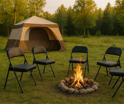 Produktbild von 4er Set Klappstühle mit Polsterung Metallgestell und PVC Bezug
