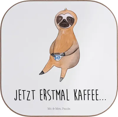 Produktbild von Mr. & Mrs. Panda Tassenuntersetzer Faultier Kaffee - Weiß - Geschenk, Tischuntersetzer, Kaffeetasse, Untersetzer für Gläser, Holzuntersetzer, gläseruntersetzer, Coaster