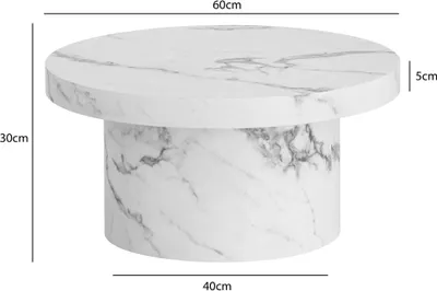 Immagine prodotto di WOHNLING tavolino bianco 60 cm aspetto marmo tavolo soggiorno tavolo divano tavolo rotondo piccolo
