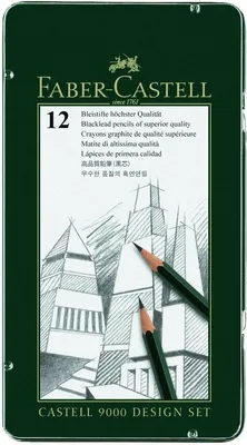 Produktbild von Bleistift Castell 9000 Härtegrade sortiert 12 Stück im Metalletui Packung mit 5 Stück