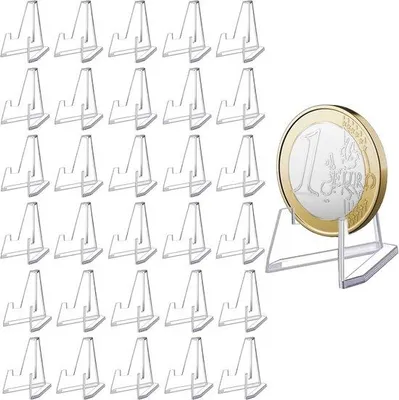 Productafbeelding van Famanu Mini Acryl halter voor verzamelobjecten - 30 stuks - Stevige driekantige voetstukken voor munten, medailles en kaarten