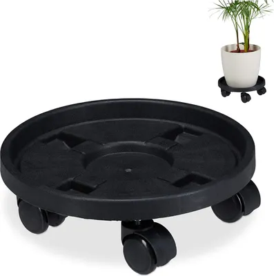Produktbild von Pflanzenroller auf Rollen - Set von 2 - Ø 30 cm - niedriger Pflanzenroller - Kunststoff - innen & außen - schwarz.