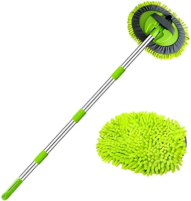 Produktbild von PolkaHome® 63 Zoll 160 cm Auto-Waschmopp mit langem Stiel, 2-in-1 Chenille-Mikrofaser, Autowaschbürste, Reinigungsset für Autos, LKW, SUVs
