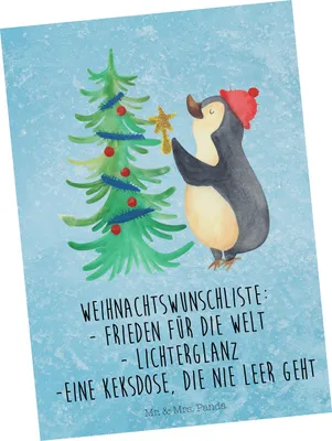 Produktbild von Mr. & Mrs. Panda Postkarte Pinguin Weihnachtsbaum - Eisblau - Geschenk, Weihnachten, Grußkarte, Postkarten, Winter, einzelkarte, Ansichtskarte, Ansichtskarten