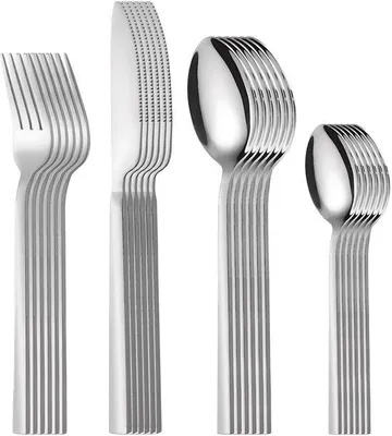 Produktbild von Geschirrset aus 24 Teilen für 6 Personen, rostfreies Stahl, Gabel, Messer, Löffelsatz, Campinggabel, Haushaltsbesteck, Festtagsbesteck, Restaurantbesteck, Geschirr, Waschmaschinengeschirrbeständig