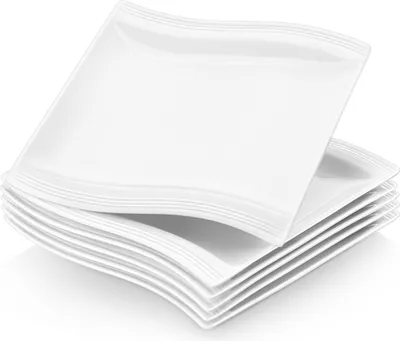 Produktbild von MALACASA, Flora Dessertteller, 6 teilig Set Cremeweiß Porzellan Kuchenteller Frühstückteller 8,2" / 21 x 20,6 x 1,5 cm für 6 Personen