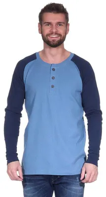 Produktbild von Herren Oversize-Schnitt Langarm Shirt Baumwolle zweifarbig Blau/Dunkelblau M