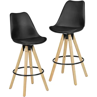 Productafbeelding van Set van 2 barkrukken LIMA, zwart, retro design, kunstleer, hout