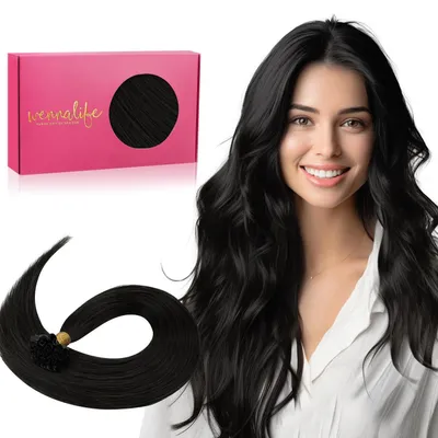 Immagine prodotto di Estensioni per capelli in cheratina, tipo "U", lunghezza 50 cm, peso 50 grammi, colore nero naturale, invisibili