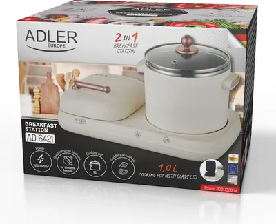 Obrázek produktu pro Hrnce s pokličkou a roštem, Adler, AD6421, výkon 1100/1320 W, sklo, nepřilnavá vrstva pro rošt, 2 úrovně výkonu, 30 x 11 cm, krémová