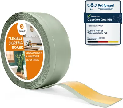 Immagine prodotto di QUEST Battiscopa in PVC 70x20mm, 25m, autoadesivo, battiscopa morbido, flessibile, verde chiaro