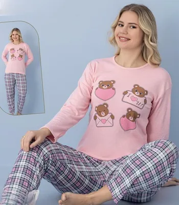 Produktbild von Damen Pyjama Schlafanzug Rosa XXL Lang Warm 2-Teiler Set C-88