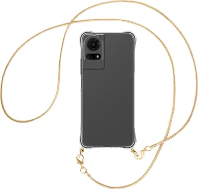 Produktbild von Handykette Backcover-Schutzhülle mit Band (Metall goldfarben) für TCL 50 EL 4G - goldfarbene Snake-Kette