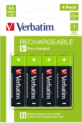 Obrázek produktu pro Verbatim 49517, Dobíjecí baterie, AA, Nikl-metal hydridová (NiMH), 1,2 V, 4 kusů, 2500 mAh
