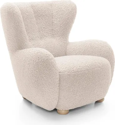 Produktbild von Ohrensessel FILO Rolf 03 Beige Sand Bouclé Teddy Sessel Relaxsessel Fernsehsessel Holzfüße Natur