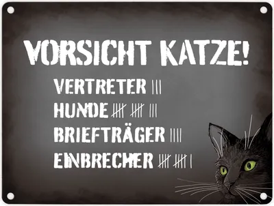 Produktbild von Vorsicht Katze! Metallschild mit Strichliste Motiv Hunde Katzen Einbrecher Türe