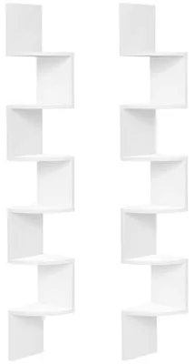 Immagine prodotto di Set di 2 mensole a parete, angolari, a 6 ripiani, design a zig-zag, salvaspazio, colore bianco, dimensioni 20 x 20 x 147 cm