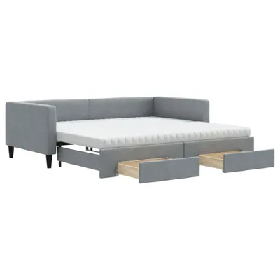 Produktbild von vidaXL Tagesbett Ausziehbar mit Schubladen Hellgrau 100x200 cm Stoff