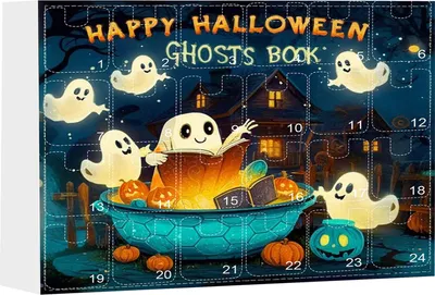 Produktbild von Halloween-Adventskalender für Mädchen, 24-Tage-Countdown-Kalender mit 24-teiligen Geister-Lesebuch-Ohrringen für Halloween-Partyzubehör