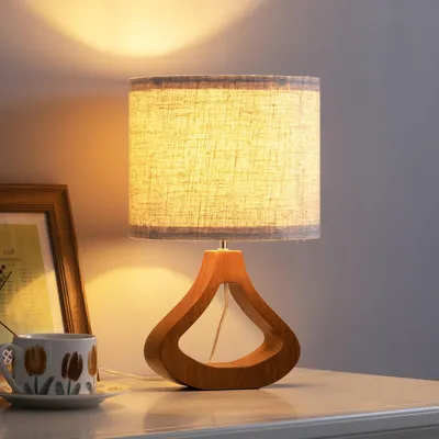 Zdjęcie produktu dla Lampa nocna EDISHINE z drewna, lampa stołowa z żarówką E27, nowoczesna lampa stołowa w stylu vintage do salonu, sypialni i wnętrz w stylu rustykalnym