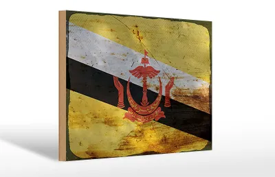 Produktbild von Holzschild Flagge Bruneis 30x20cm Flag of Brunei Rost