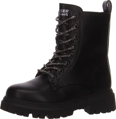 A black lace-up boot for children.