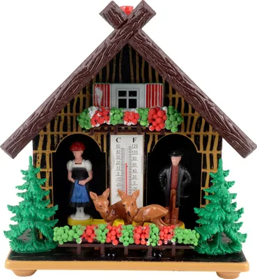 Produktbild von Wetterhaus Thermometer Schwarzwald 02 Dach grün mit Reh Waldhütte Hygrometer Retro