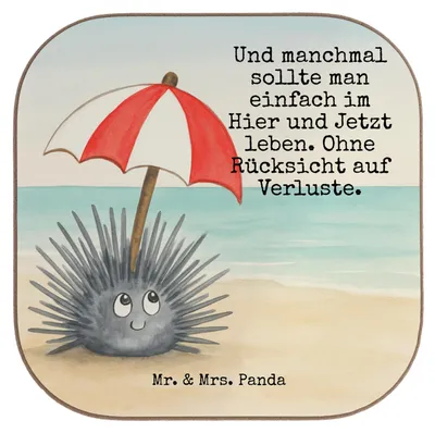 Produktbild von Mr. & Mrs. Panda Untersetzer für Gläser Seeigel Design - Weiß - Geschenk, gläseruntersetzer, Hier und Jetzt, Selbstliebe, Meer, Tischuntersetzer, Leben, Coaster, Glas