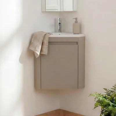 Immagine prodotto di Mobile lavamani d'angolo sospeso con lavabo in resina LISA