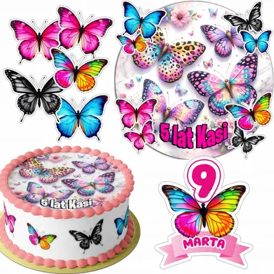 Image de Zestaw Opłatek Na Tort 20Cm + 16 Postaci - Motyl + Imię 15Cm 18Cm