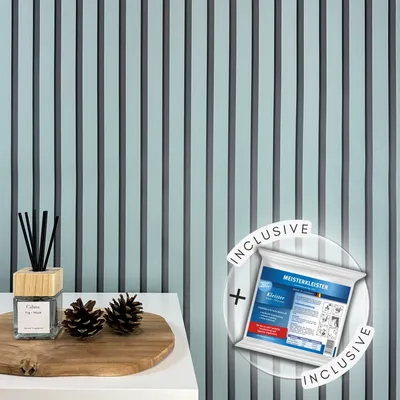Produktbild von Tapete inkl. Kleister Blau Vliestapete Streifen Paneele Skandinavischer Stil