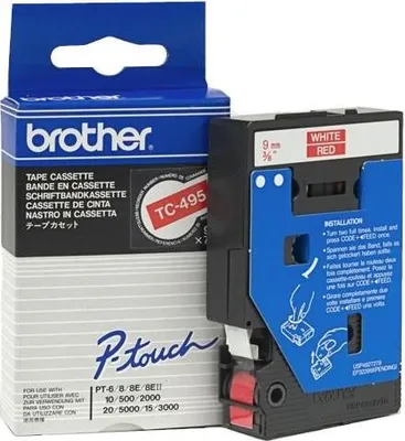 Produktbild von Brother Gloss Laminated Labelling Tape - 9mm, White/Red