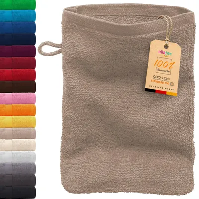 Produktbild von EllaTex PARIS Waschhandschuh 15x21 cm – 100% Baumwolle, 500 g/m² Frottier, weich & saugstark, in Farbe: Beige