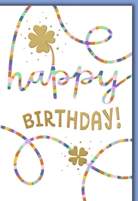 Produktbild von Geburtstag Glückwunschkarte mit Umschlag Kleeblätter gold Happy Birthday