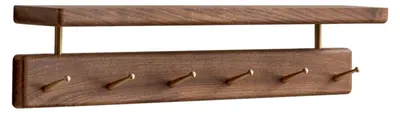 Immagine prodotto di Armadio a muro in legno di noce, 2-in-1, con ripiano e 6 ganci in ottone, 48 cm