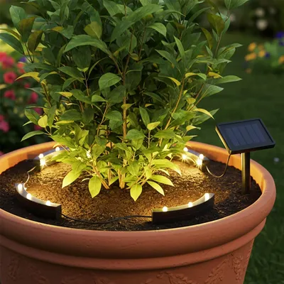 Produktbild von LED Solar Blumentopf Beleuchtung warm weiß - 4er Set - Deko Beleuchtung für Topfpflanze und Blumenbee