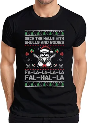 Produktbild von Falhalla Totenkopf Santa Ugly Sweater - Weihnachten Weihnachtsgeschenk Christmas Herren T-Shirt, Schwarz, L