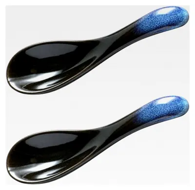 Produktbild von 2 Stück Asiatische Suppenlöffel, Ramenlöffel, Japanische blaue Keramik Suppenlöffel, Porzellanlöffel im Retro-Stil für Eintöpfe, Suppen, Dumplings, Pho, Wonton und Miso