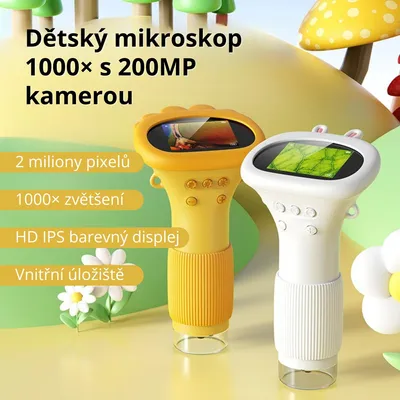 Obrázek produktu pro Dětský mikroskop 1000× s 200MP kamerou – LED displej & video, vědecká edukační hračka, přenosný – bílý