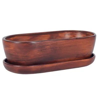 Obrázok produktu pre Keramický kvetináč 29 cm Zaoblený hnedý kaktusový truhlík s podšálkou