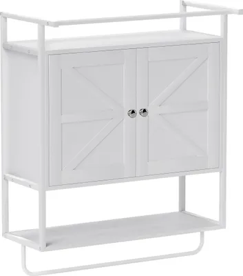 Obrázek produktu pro Koupelnová skříňka - Nástěnná skříňka - 2 dvířka - Police - Držák na ručníky - 63x34x75 cm - Dřevo - Bílá