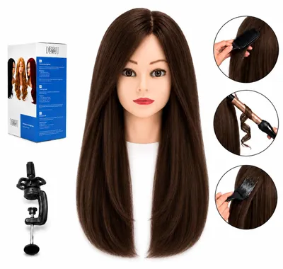 Image de Tête à coiffer professionnelle Ela cheveux naturels 55 cm avec trépied, productTiles.product.images.aiGenerated