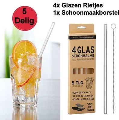 Produktbild von 5-teiliges Glas-Trinkhalme-Set, wiederverwendbar, mit Bürste