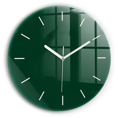Obrázok produktu pre Wallfluent Hodiny - Okrúhle Sklenené Nástenné Hodiny - Tichý Quartz Strojček - Dekorácia Na Stenu V Spálni - Biele Hodinové Ručičky - 60cm - Farba fľaše zelená